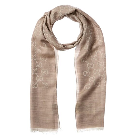 Gucci Logo Small Jacquard Wool & Silk-Blend Scarf NWT - Picture 1 of 4
